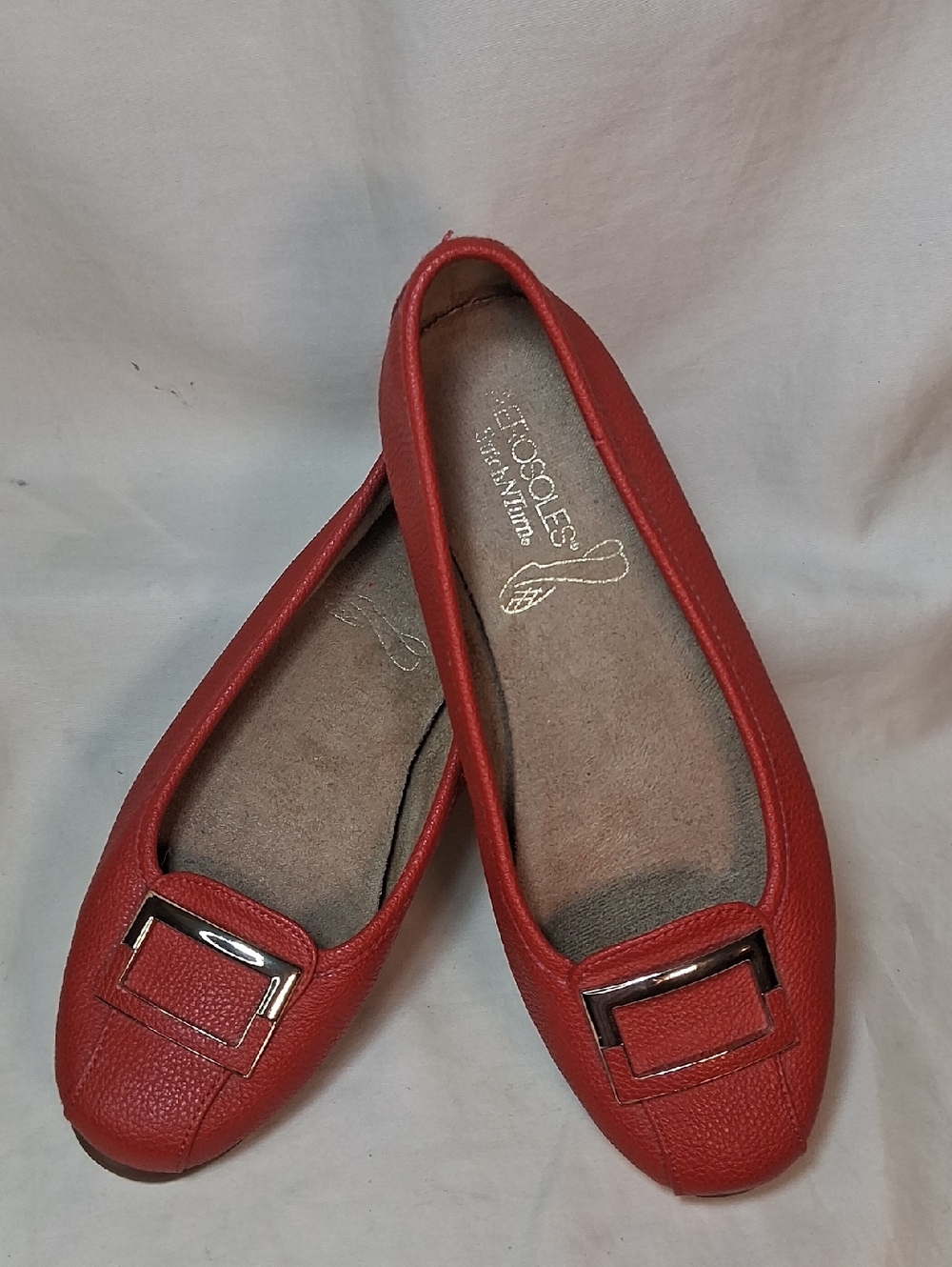 Aerosoles Red Leather Ballet Flats with Buckle Accent
